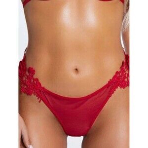 Yandy Sheer Floral Applique Cheeky Thong - Red Size L/XL